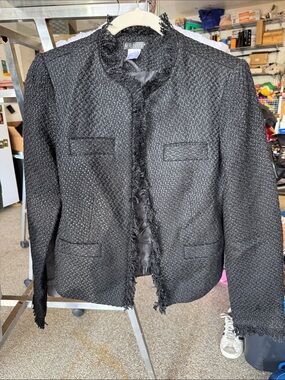 VENUS Black Fringed Textured Blazer